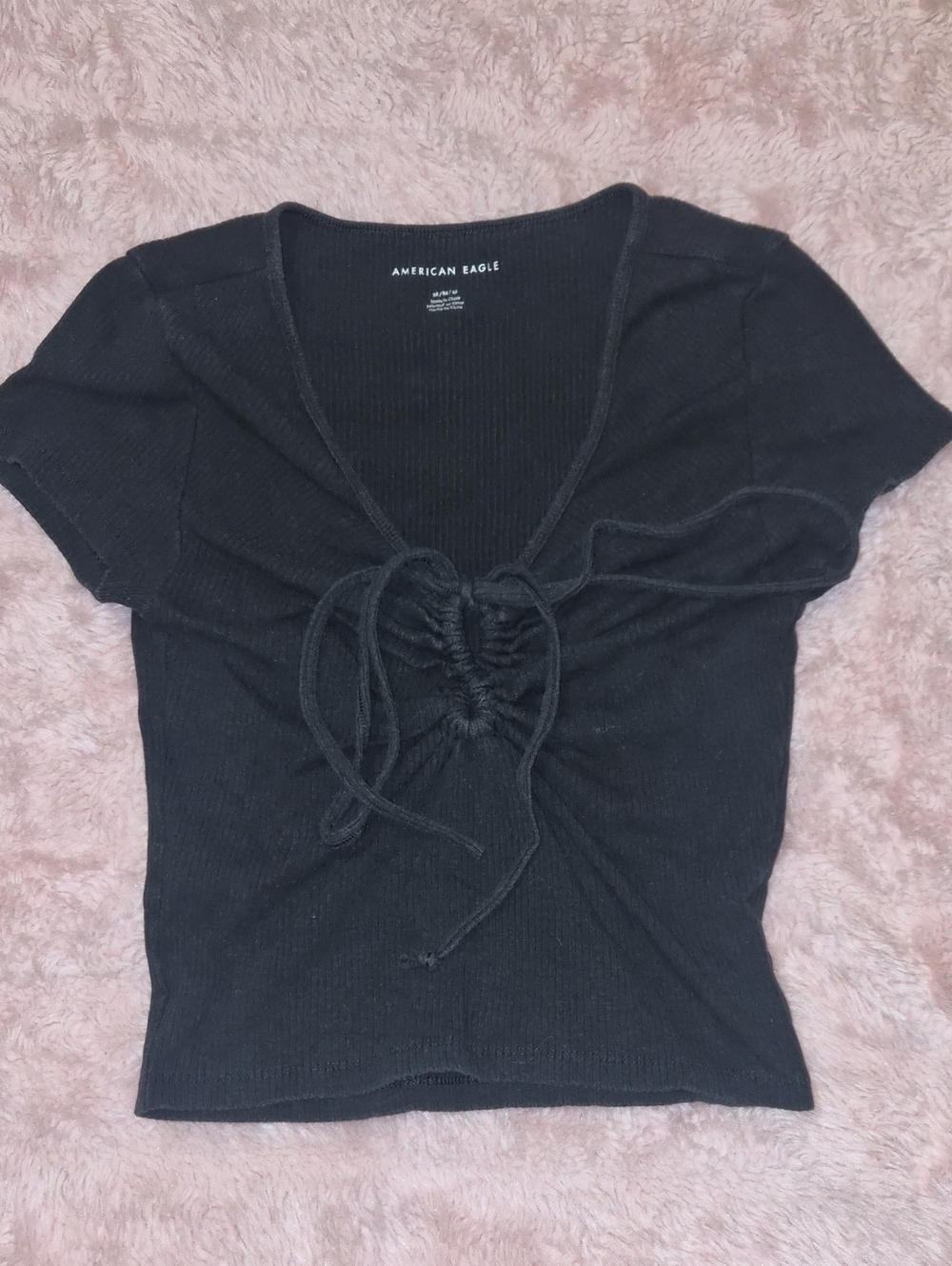 American Eagle Outfitters Black Ribbed Tie-Front Crop Top